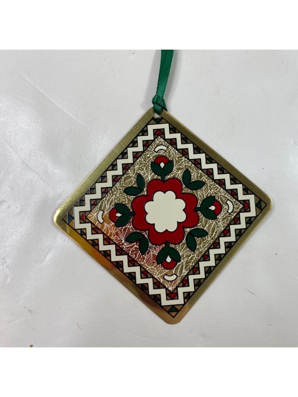 Country Charm 1991 Collectors Series 3" Metal Quilt Block Christmas Ornament